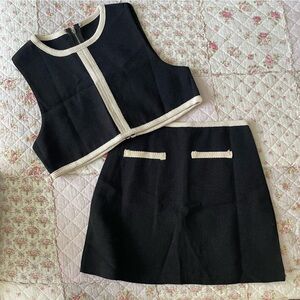 Black and creme vest + skirt set